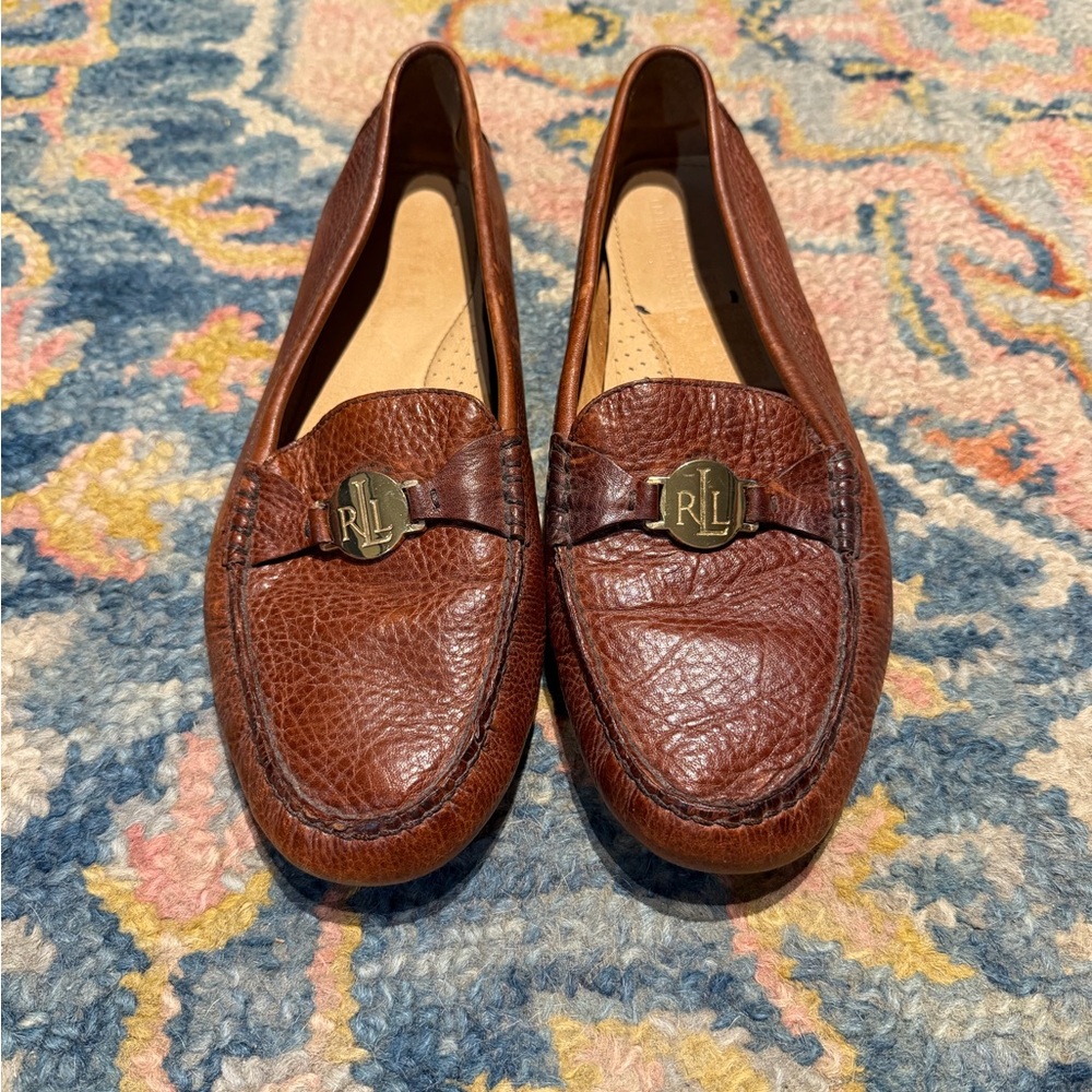 Lauren Ralph Lauren Carley Driving Loafer Pebbled Brown Leather Women 11/Men 10